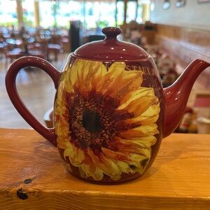 Sunflower Teapot with Burgundy Accents